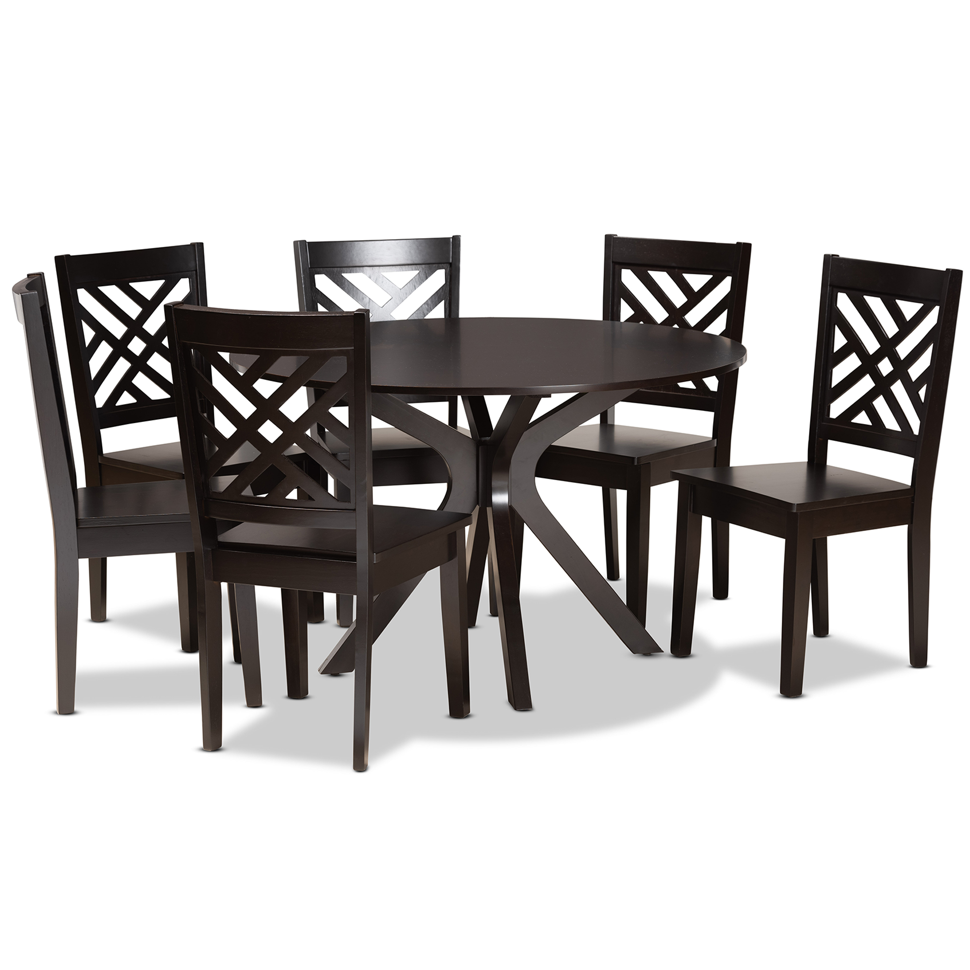 Baxton Studio Ela Modern and Contemporary Dark Brown Finished Wood 7-Piece Dining Set Affordable modern furniture in Chicago, classic dining room furniture, modern dining sets, cheap dining sets